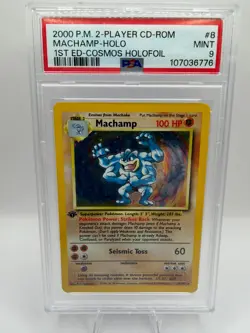 Pokemon 2000 Machamp #8 Base Set WOTC 1st Edition Cosmo Holofoil PSA 9 MINT - Image 1
