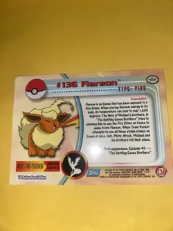 Topps 2000 Pokemon TV #136 Flareon Non-Foil Animation Series - Image 4