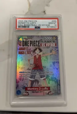 PSA 10 Monkey.D.Luffy One Piece Card P-055 College Basketball Promo - Image 1