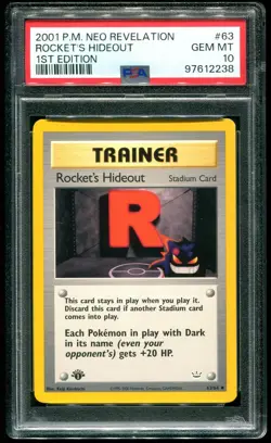 PSA 10 Rocket's Hideout 1st Edition Neo Revelation 2001 Pokemon Card #63 - Image 1