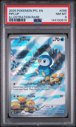 2025 POKEMON PFL EN-PHANTASMAL FLAMES ILLUSTRATION RARE #098 PIPLUP PSA 8 - Image 1