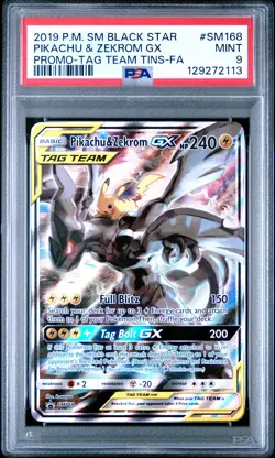 2019 POKEMON SM BLACK STAR PROMO #SM168 FULL ART/PIKACHU & ZEKROM GX PSA 9 - Image 1