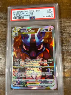 POKEMON 2023 15 Promo Crown Zenith LUCARIO Full Art VStar #291 ETB PSA 9 RARE - Image 1