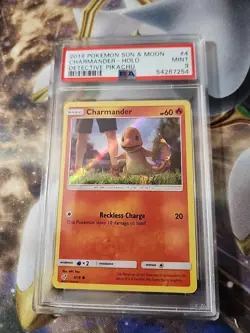 PSA 9 Pokemon TCG Charmander Detective Pikachu 4/18 Holo - Image 1