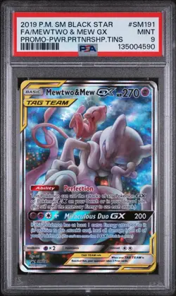 Pokemon Mewtwo & Mew GX SM191 Promo TAG TEAM Full Art Holo PSA 9 2019 - Image 1