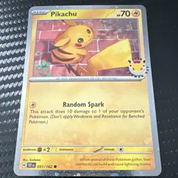 Pokemon TCG Pikachu 051/162 Art Stamped Promo Holo Basic 70HP Random Spark - Image 1