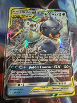 Pokemon TCG Blastoise & Piplup GX Tag Team Cosmic Eclipse 38/236 - Image 1