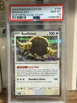 2024 Pokemon Bouffalant SCR PRERELEASE STAFF PSA 10 - Image 1