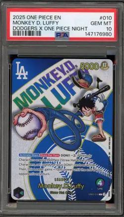 One Piece CCG Monkey.D.Luffy Dodgers X One Piece Night EB02-010 PSA 10 Gem Mint - Image 1