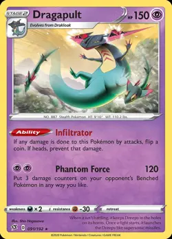 Pokemon Dragapult (91/243) Rebel Clash LP REVERSE HOLO - Image 1