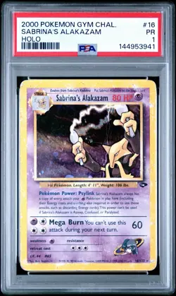 2000 Pokemon Gym Challenge Sabrina’s Alakazam Holo #16 PSA 1 PR - Image 1