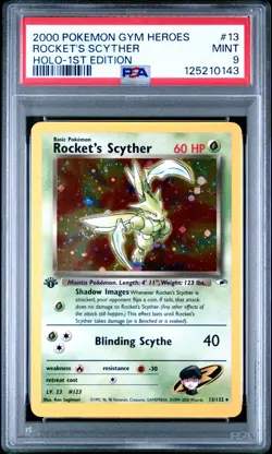 Pokemon - PSA 9 MINT 1st Edition Rocket's Scyther 13/132 HOLO Gym Heroes SWIRL! - Image 1