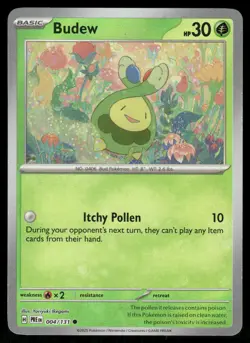 Pokemon Cards Budew 004/131 Reverse Holo Prismatic Evolutions Masterball NM *2 - Image 1