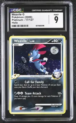CGC 9 MINT Weavile G 2009 Platinum 17/127 Holo Pokemon Card - Image 1