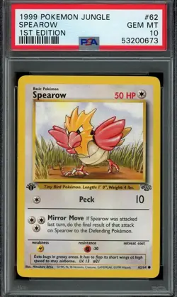 Spearow Pokemon 1999 Jungle 1st Edition Common 62/64 WOTC PSA 10 GEM MT - Image 1