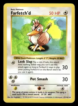 Pokemon TCG Base Set (Shadowless) #027/102 Farfetch'd LP+ - Image 1