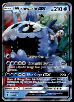 Pokemon TCG SM - Guardians Rising #38/145 Wishiwashi GX Holo DMG (Crease) - Image 1