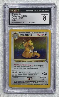 CGC 8 DRAGONITE 1999 HOLO (FOSSIL) 4/62 Pokemon Card - Image 1