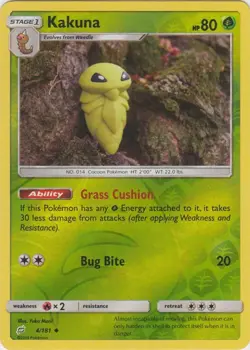 Kakuna 4/181 Reverse Holo Team Up Pokemon Card NM - Image 1