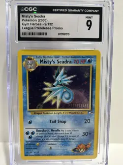 CGC 9 MINT Misty's Seadra 2000 Gym Heroes 9/132 Prerelease Holo Pokemon Card - Image 1