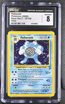CGC 8 Poliwrath 2000 Base Set 2 15/130 Holo Pokemon Card - Image 1