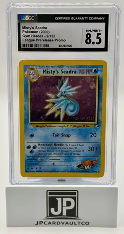 Misty's Seadra 9/132 LEAGUE PRERELEASE PROMO Pokemon Card Gym Heroes CGC 8.5 - Image 1