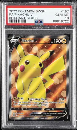 2022 POKEMON SWORD & SHIELD BRILLIANT STARS #157 FULL ART/PIKACHU V PSA 10 - Image 1