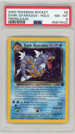 2000 POKEMON ROCKET #8 DARK GYARADOS-HOLO PRERELEASE PSA 8 - Image 1