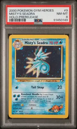 2000 Pokemon Gym Heroes - Misty’s Seadra Holo Prerelease 9/132 PSA 8 - Image 1