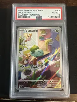 Pokemon TCG Bulbasaur 143 IR Stellar Crown PSA 8 2024 Illustration Rare SCR EN - Image 1