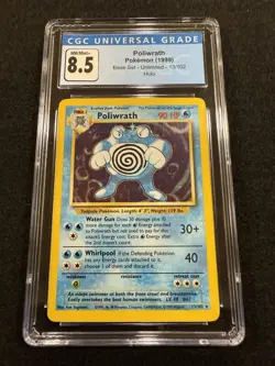 Pokemon Poliwrath Holo 13/102 from Base Set Unlimited in a CGC 8.5 !! - Image 1