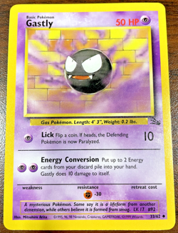 Gastly 33/62 Unlimited Ed Uncommon Fossil Pokemon TCG Card 1999 Vintage WOTC NM - Image 1