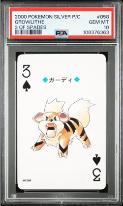 2000 POKEMON SILVER VERSION PLAYING CARDS 3 OF SPADES #058 GROWLITHE PSA 10 - Image 1