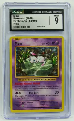 Mew 053/108 CGC 9 Evolutions Holo Legendary 2016 Graded Pokemon Card Slab - Image 1