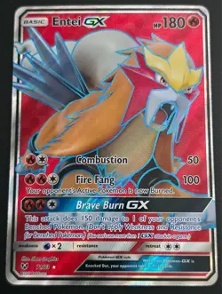 Pokemon Entei GX Ultra Rare Full Art Shining Legends Holo 180 NM 71/73 Card - Image 1