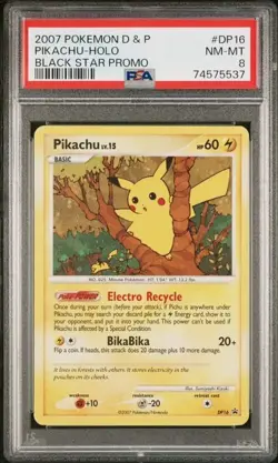 PIKACHU 2007 POKEMON DIAMOND & PEARL BLACK STAR PROMO HOLO #DP16 PSA 8 - Image 1