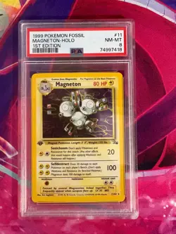 Magneton 11/62 1st ED Holo English Fossil PSA Graded 8 Pokemon TCG - Image 1