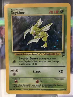 Pokemon TCG Scyther Base Set 2 17/130 Holo Unlimited Holo Rare LP - Image 1