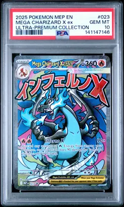 2025 POKEMON MEP EN-ME BLACK STAR PROMO #023 MEGA CHARIZARD X EX PSA 10 - Image 1