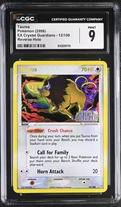 CGC 9 Tauros 2006 EX Crystal Guardians 12/100 Reverse Holo STAMPED Pokemon Card - Image 1