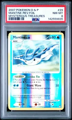 2007 POKEMON DIAMOND & PEARL MYSTERIOUS TREASURES 29 MANTINE-REVERSE FOIL PSA 8 - Image 1