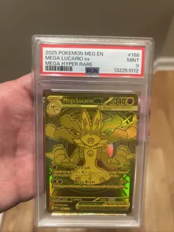 Pokemon 2025 Mega Lucario EX 188 Gold Hyper Rare Mega Evolution English PSA 9 - Image 3