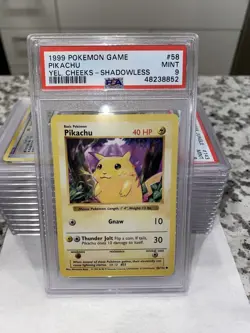 1999 Pokemon Game Pikachu Yellow Cheeks-Shadowless #58 PSA 9 MINT Fresh Grade🔥 - Image 1