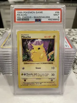 1999 Pokemon Game Pikachu Yellow Cheeks-Shadowless #58 PSA 9 MINT Fresh Grade🔥 - Image 4