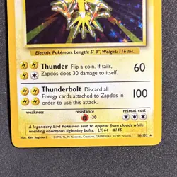 Zapdos 16/102 Base Set Holo Rare 1999 Wizards Pokemon TCG Card English - Image 3
