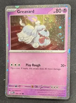 SWIRL POKEMON GREAVARD 100/197 COMMON COSMOS HOLOFOIL OBSIDIAN FLAMES NM CARD - Image 1