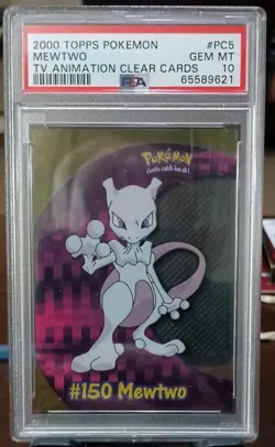 2000 TOPPS POKEMON TV ANIMATION CLEAR CARDS #PC5 MEWTWO PSA 10 - Image 1