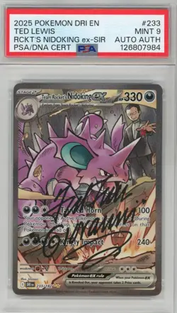PSA MINT 9 Signed Ted Lewis Team Rocket's Nidoking ex 233/182 Destined Rivals - Image 1