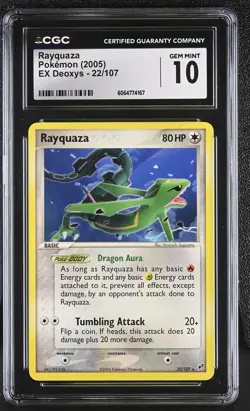 CGC 10 GEM MINT Rayquaza 2005 EX Deoxys 22/107 Pokemon Card - Image 1