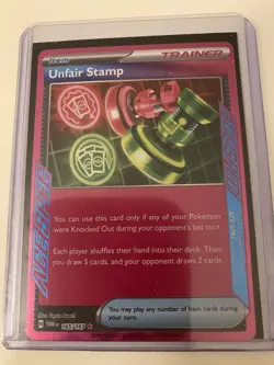 Pokemon Unfair Stamp 165/167 ACE SPEC 165/167 Pokemon Trainer w/ Top Loader - Image 1